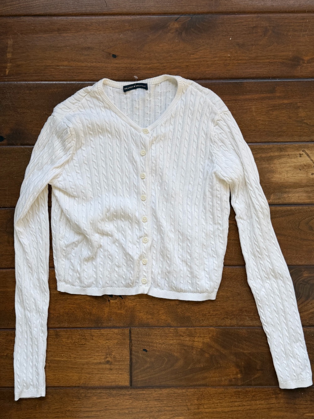 Brandy Melville White Cable Knit Button-Down Cardigan
